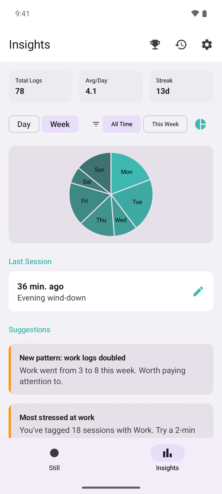 Still's Insights screen on Android